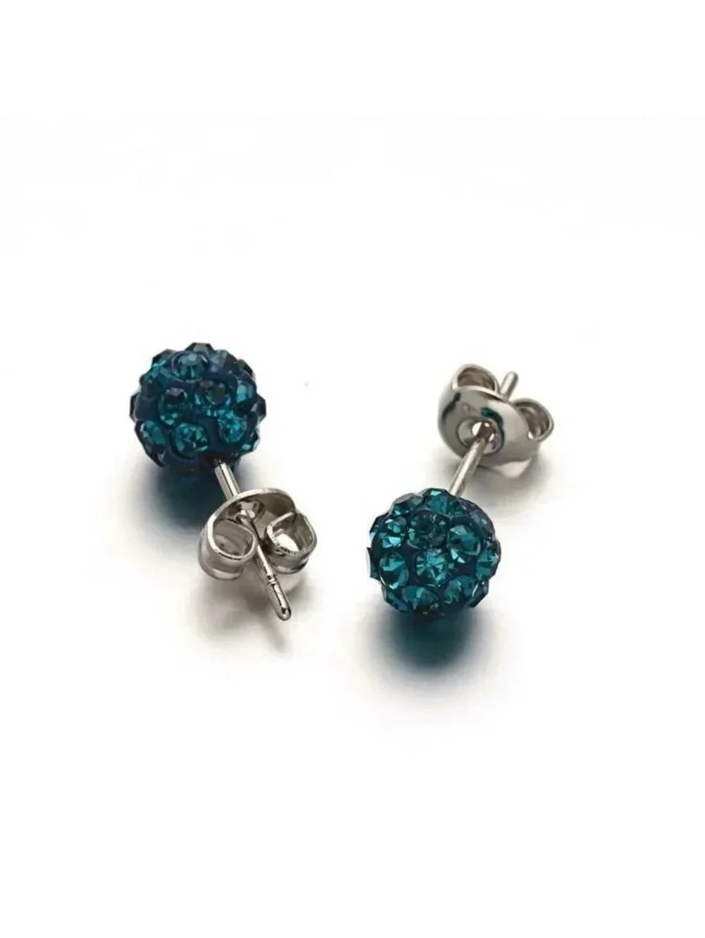 Austrian Crystal Ball Surgical Steel 6mm Disco Stud Clay Earrings Blue Zircon
